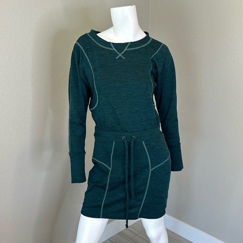 Athleta Give It Your All Teal Drawstring Long Sleeve Dress Size XXS - Picture 1 of 12